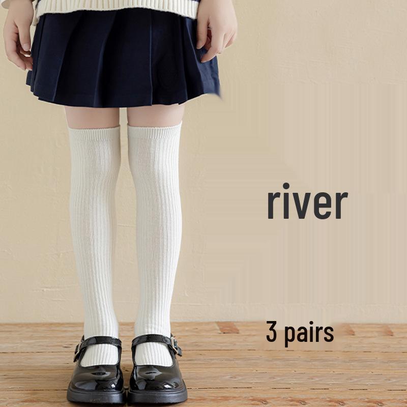 Dark Gray & White Children's Knee-High Socks – Unisex Boneless School Uniform Style