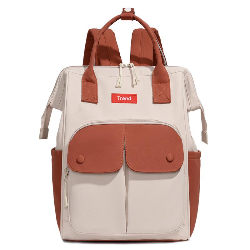 Colorblock Nylon Convertible Backpack with Dual Front Flap Pockets Top Handle Casual Daypack for Women Daily