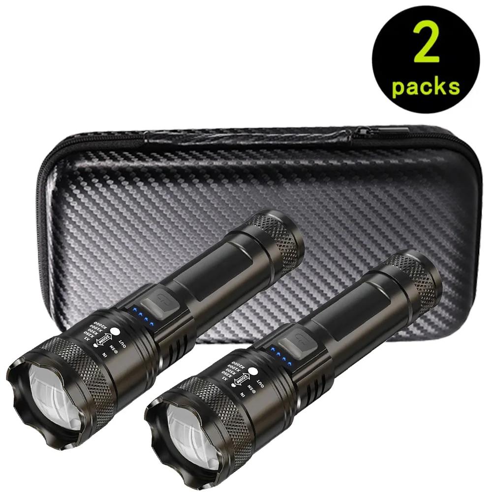 Vysoce výkonné LED svítilny 2000LM Taktická svítilna s displejem USB nabíjení Kempování Rybaření Nouzové Zoomovací svítilna