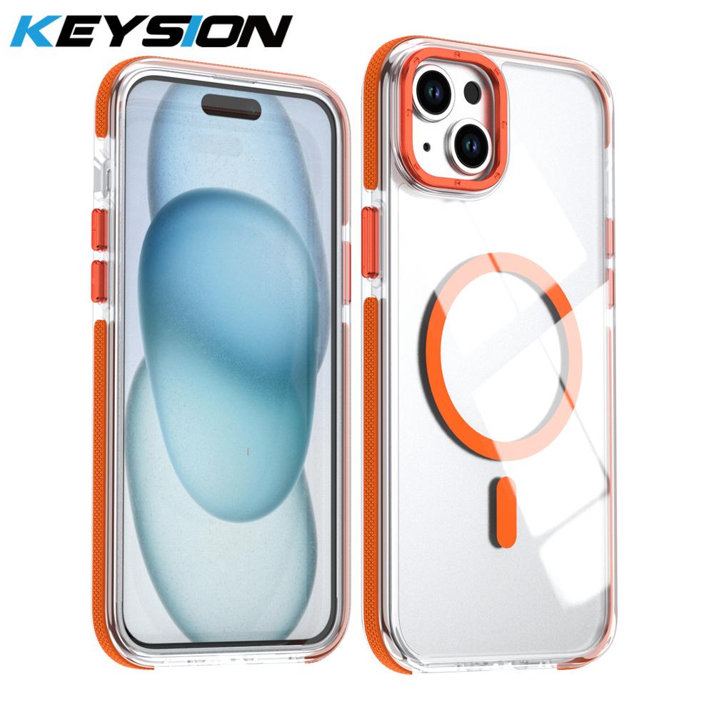 KEYSION Transparent Magnetic Case for MagSafe for iPhone 14 15 Pro Max Wireless Charging Shockproof Phone Cover for iPhone 14 15 Plus