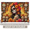 Vibrant Background Fabric for the Day of the Dead Celebration  Featuring Floral Skull Design and Mexican Party Decorations
