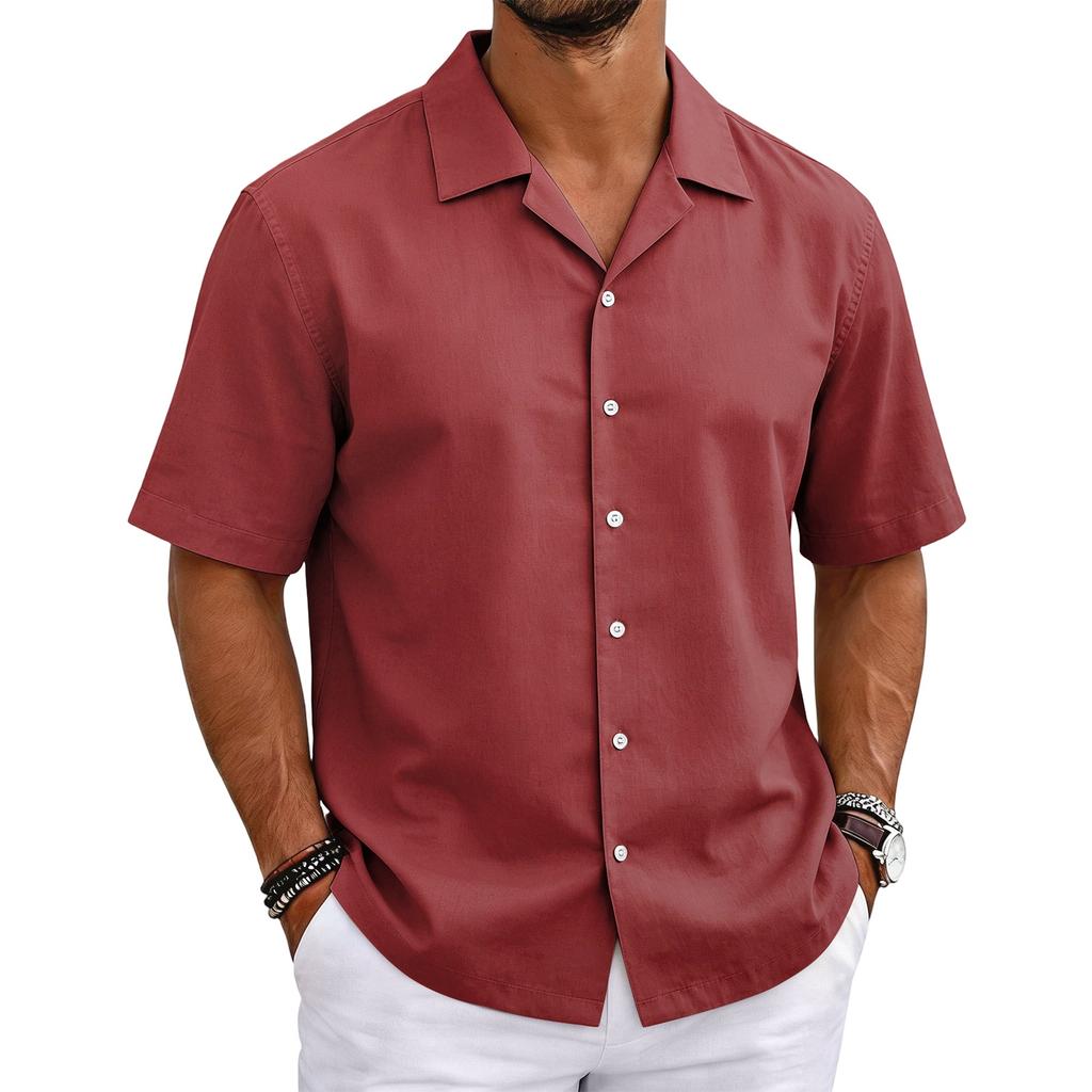 Men's Short Sleeve Cuban Collar Shirt Button Down Casual Lightweight Summer Shirt with Relaxed Fit Breathable Fabric
