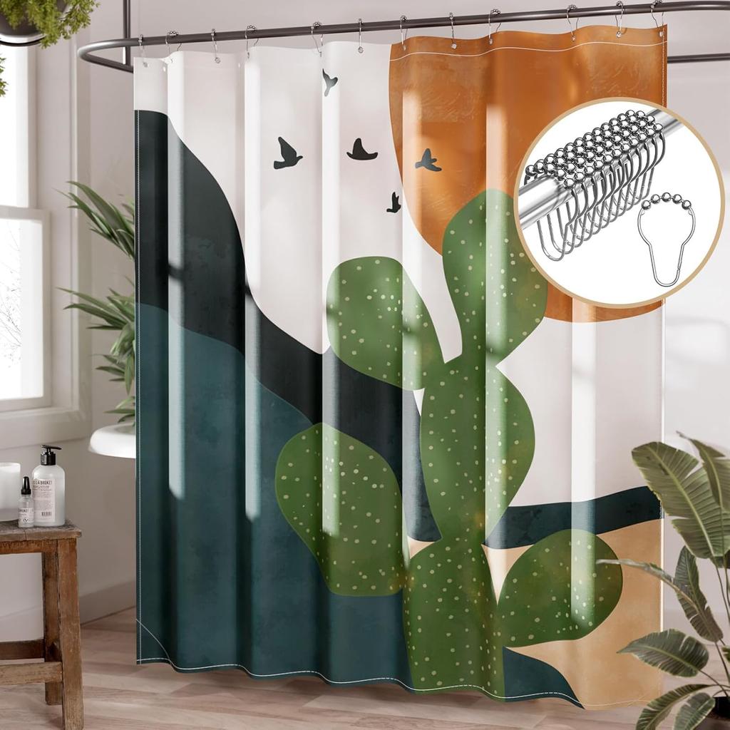 Shower Curtain Blue,Washable Cloth Ombre urtain Hooks, Rustic Waterproof Dark Sea Blue Farmhouse Shower Curtains for Bathroom