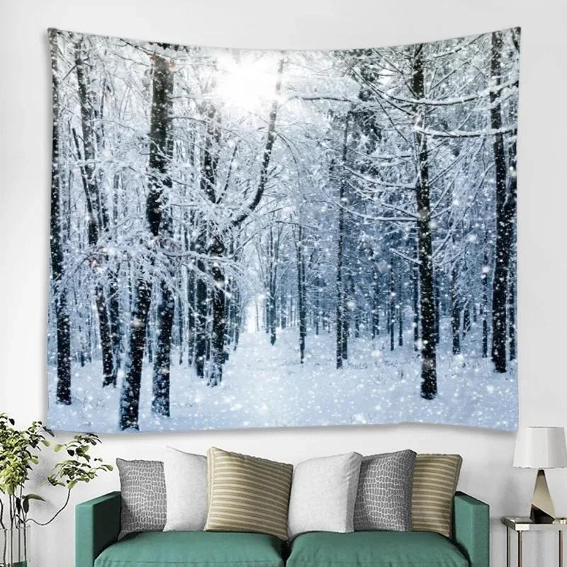 Winter Snowy Forest Pattern Bedroom Curtain Background Cloth Home Decoration Room Living Room Wall Tapestry