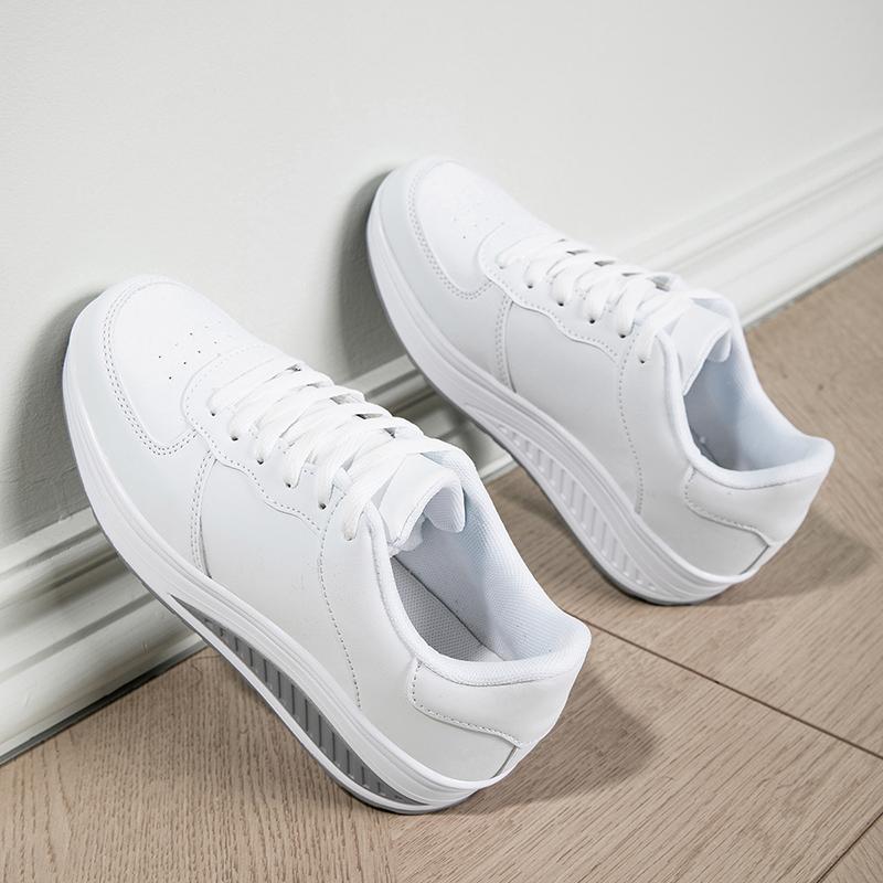 TUINANLE Pantofi albi pentru cupluri, pantofi casual cu platformă, confortabili, adidași ușori pentru mers pe jos, pantofi tenis pentru femei