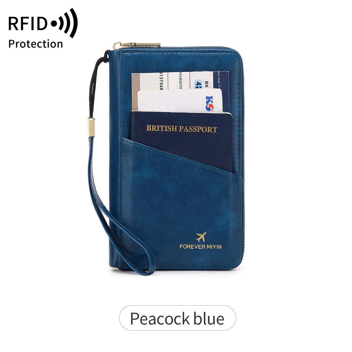 

2024 RFID Защита от кражи Многофункциональная сумка для паспорта и проездных документов павлин голубой