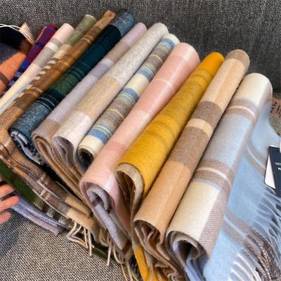 Wool Women Lattice Scarf Soft Pure Wool Winter Warm Shawl And Wrap Bandana Pashmina Female Foulard Square Thick Scarf
