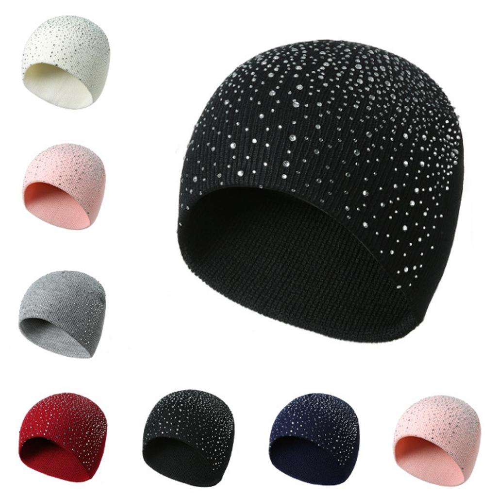 Adult Unisex Fully-jewelled Hat Comfort Warm Winter Knit Hat For Outdoor Sport Ski