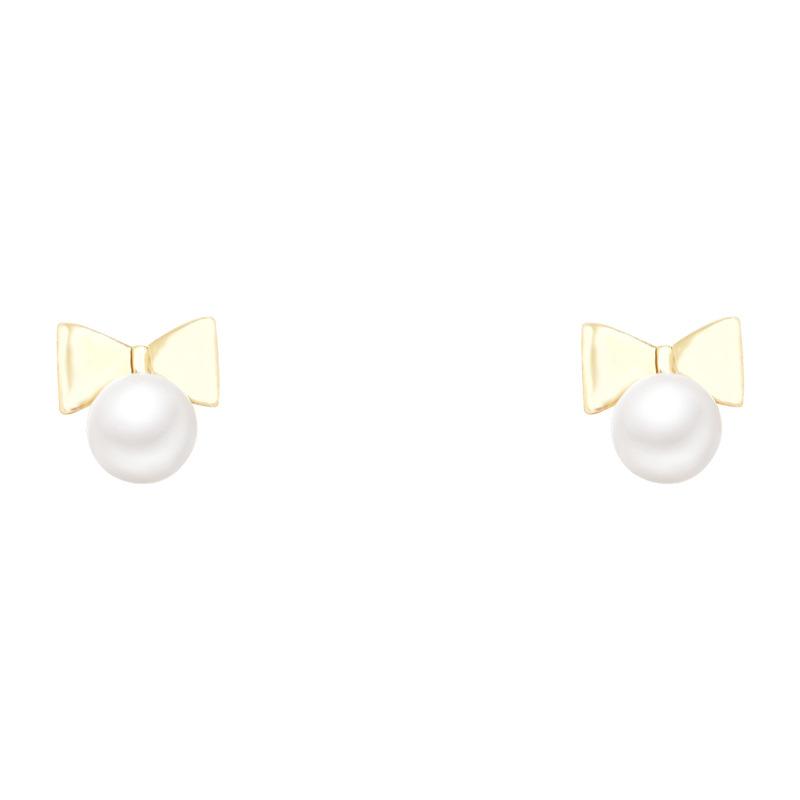 Silver Needle Small Temperament Bow Pearl Stud Earrings Women's Style Simple Personality Earrings Korean Edition Fashion Earrings
