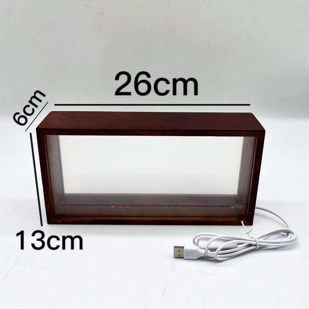 3D LED Glowing Dried Flower Photo Frame - Double-Sided Transparent Glass with Wooden Frame Night Light