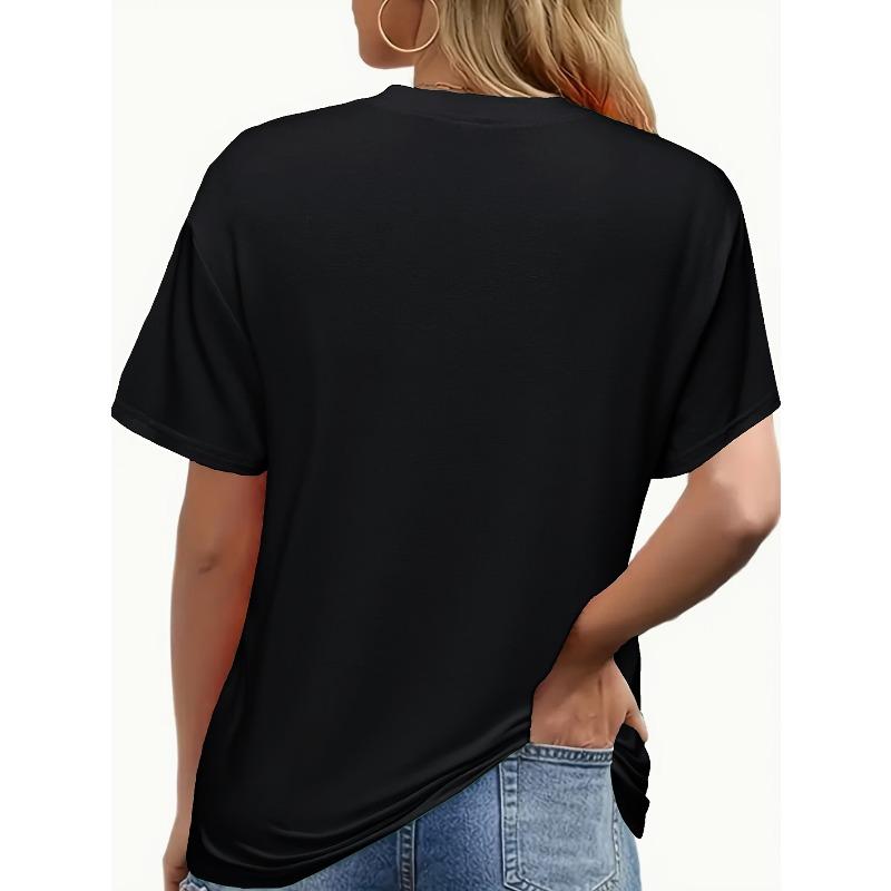 European Size Plus Size, 1pc Women's Plus-Size Funny & Casual Short Sleeve T-Shirt - Lightweight Round Neck Blouse, Spring Summer Casual Attire