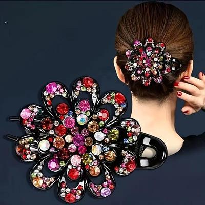 Květinová spona do vlasů Crystal Rhinestone-Fancy Copy Barrette Elegantní spona do vlasů pro ženy