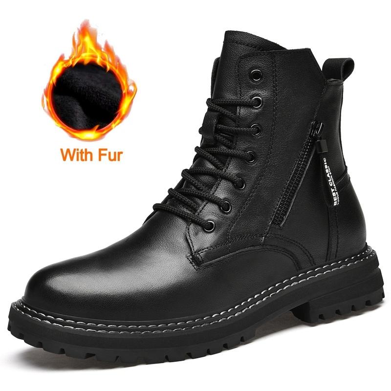 Luxury Brand Autumn Winter High Top Boots Men Casual Outdoor Cow Leather Shoes New Genuine Leather Designer Ankle Boots