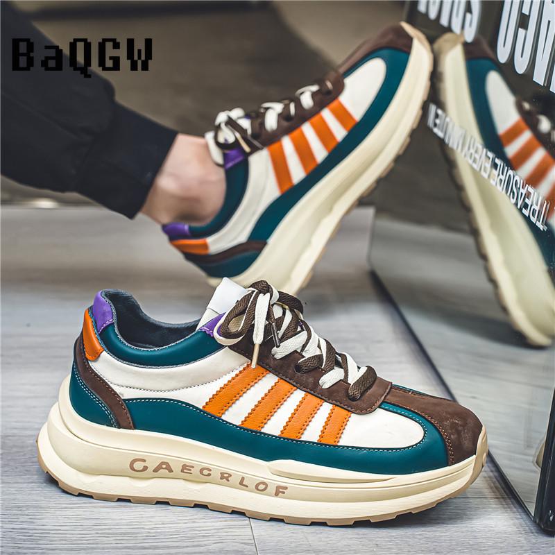 Designer Luxury Chunky Sneakers for Men Fashion Casual Color Block Leather Breathable Height Increased Platform Running Shoes
