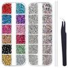 MAYCREATE® Nail Art Strasssteine Set Bunte Strasssteine Geometrische Formen Flache Rückseite Runde Perlen mit Aufhebepickser + Pinzette für DIY Maniküre Basteln Dekoration