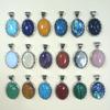 Geometric Shell Pendant With Synthetic Turquoise And Natural Purple Crystal For Fashion Jewelry