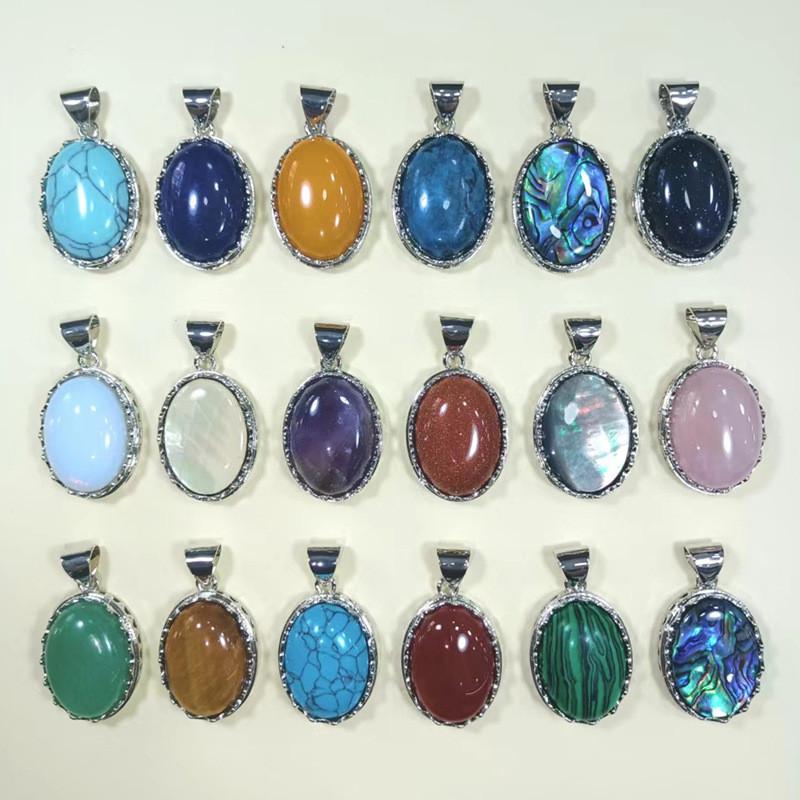 Geometric Shell Pendant With Synthetic Turquoise And Natural Purple Crystal For Fashion Jewelry