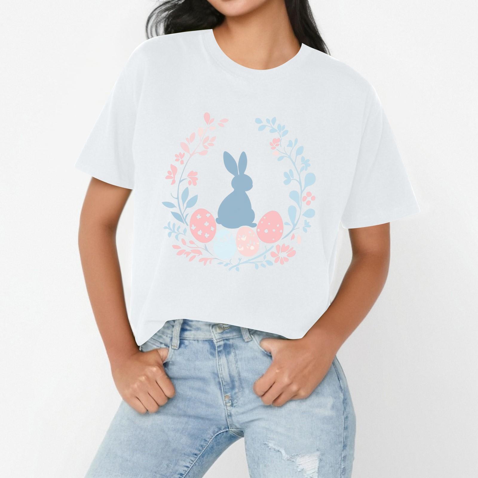 

Женская повседневная свободная футболка с пасхальным принтом, круглый вырез, пуловер, короткий рукав, топ XXL белый