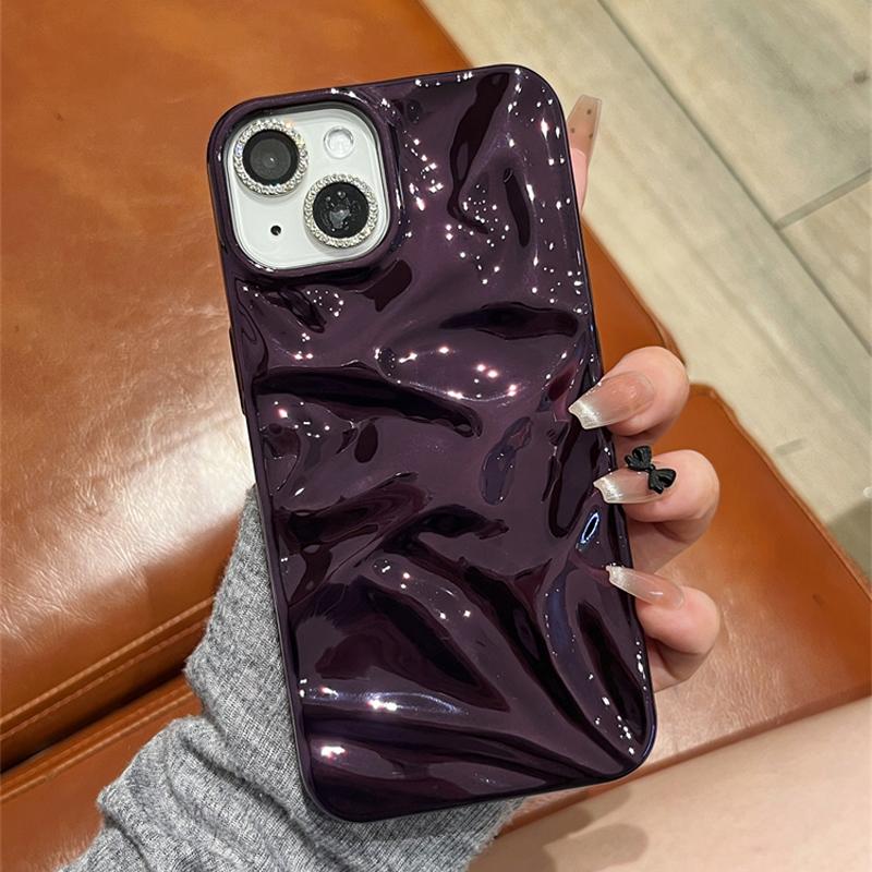 Ins Plating 3D Wrinkled Pattern Phone Case For iPhone 16 15 14 Plus 13 12 Pro Max 11 Wave Texture Soft Shockproof Cover