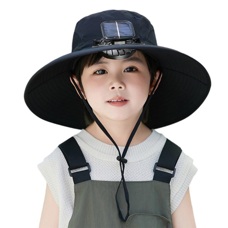 Quick Drying Hat for Kids with Cooling Fan Solar Powered Fisherman Hat Breathable Sunproof Caps for Outdoor Activity
