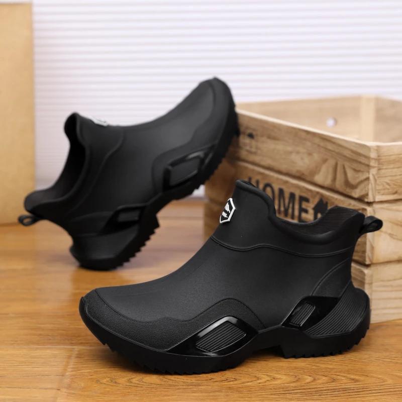 

Модная дождевая обувь для мужчин Водонепроницаемая Противоскользящая и износостойкая Короткие резиновые сапоги для рыбалки Кухонная обувь для воды 36