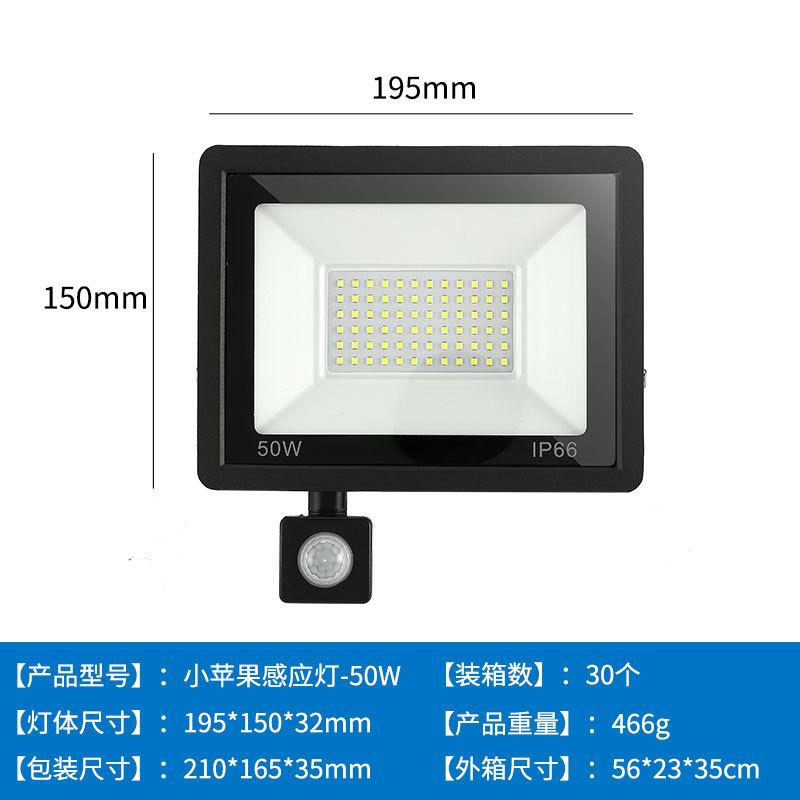 New LED Little Apple Floodlight 10W-150W Human Body Sensor Infrared Sensor Outdoor Waterproof Corridor Floodlight Hot Selling