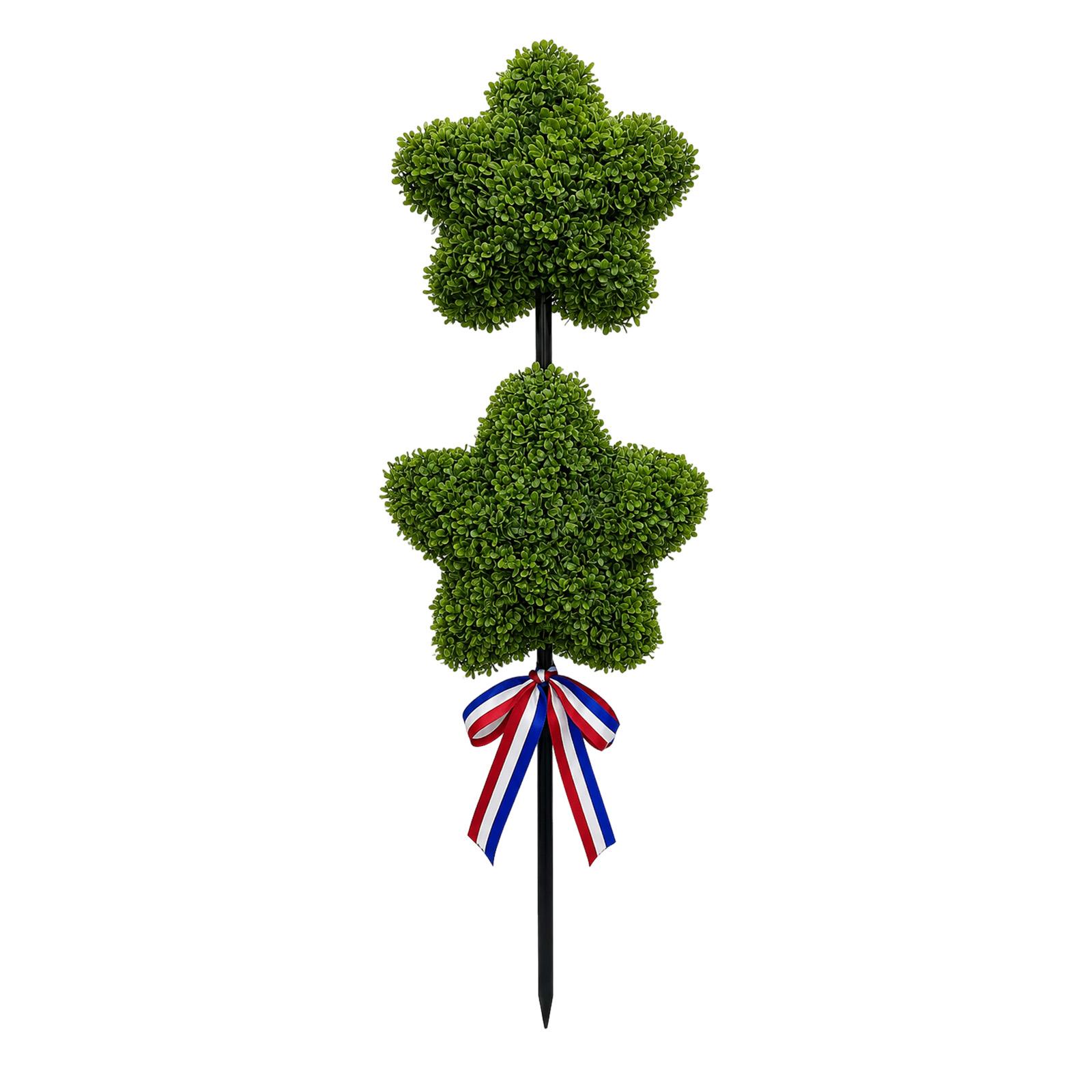 80cm Double Star Topiary Garden Decoration with Ground Stake Outdoor Artificial Plant Ornament for Yard Patio Lawn Landscape