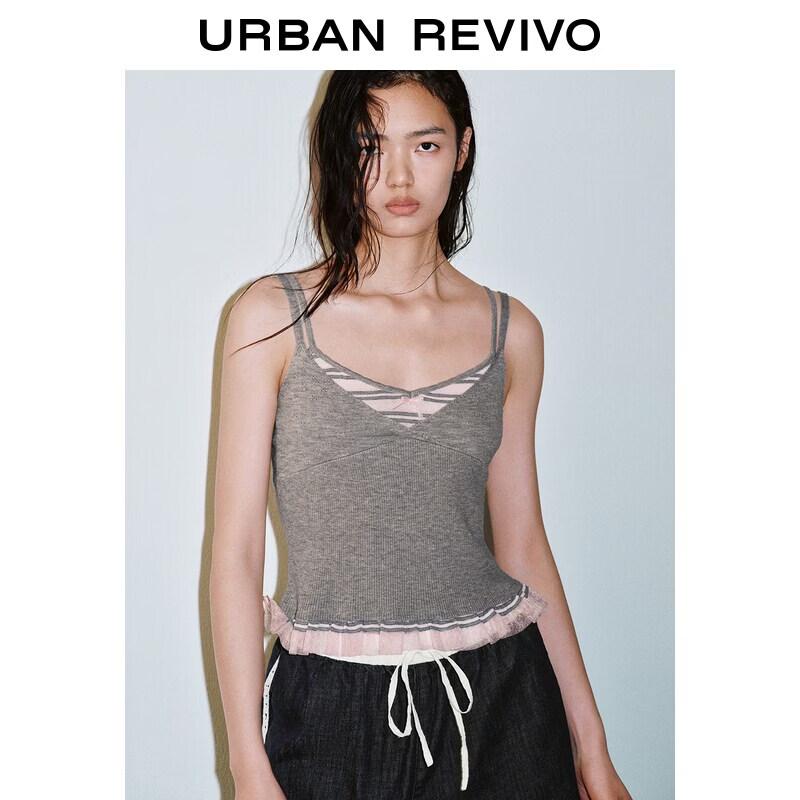 UR2026 Women s Color-Block Faux Two-Piece Knit Top M