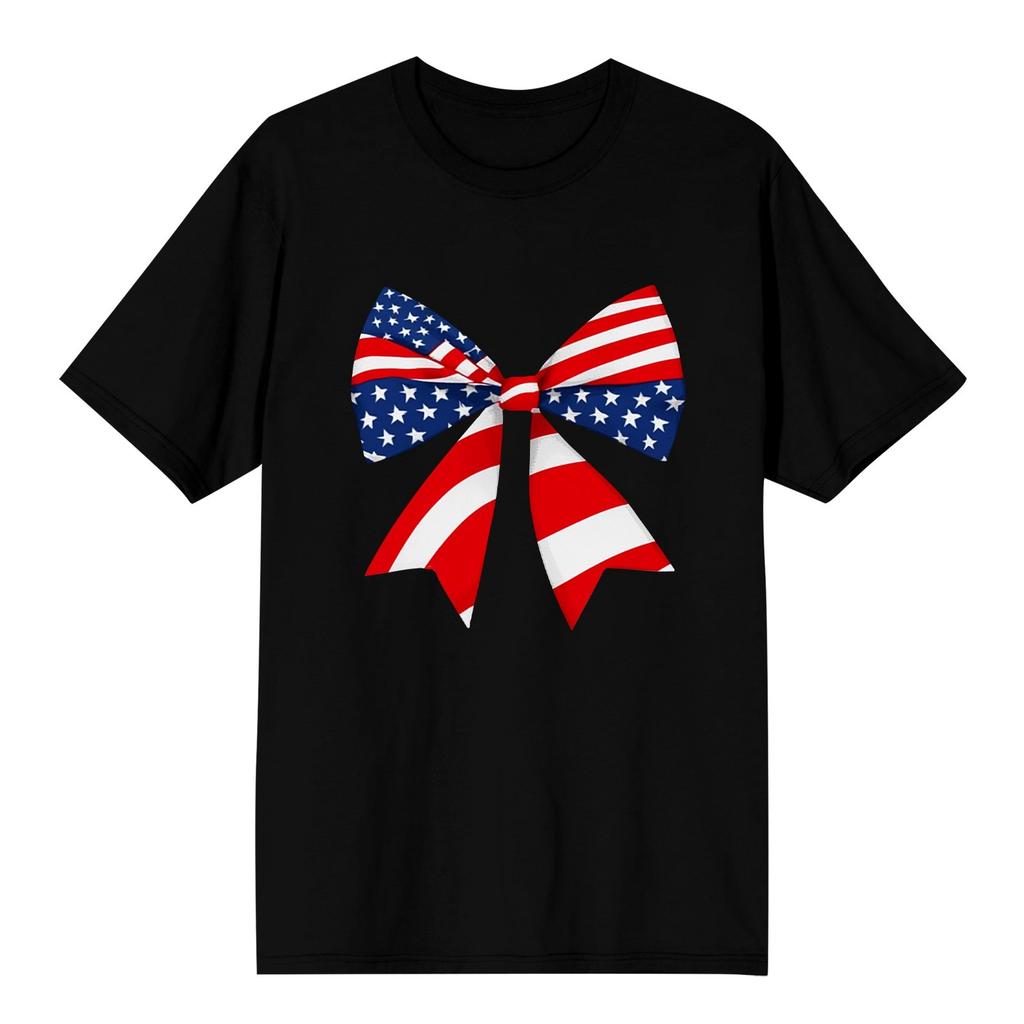 Adults Casual Daily Round Neck Independence Day Printed Short Sleeved T-shirt Letter Top