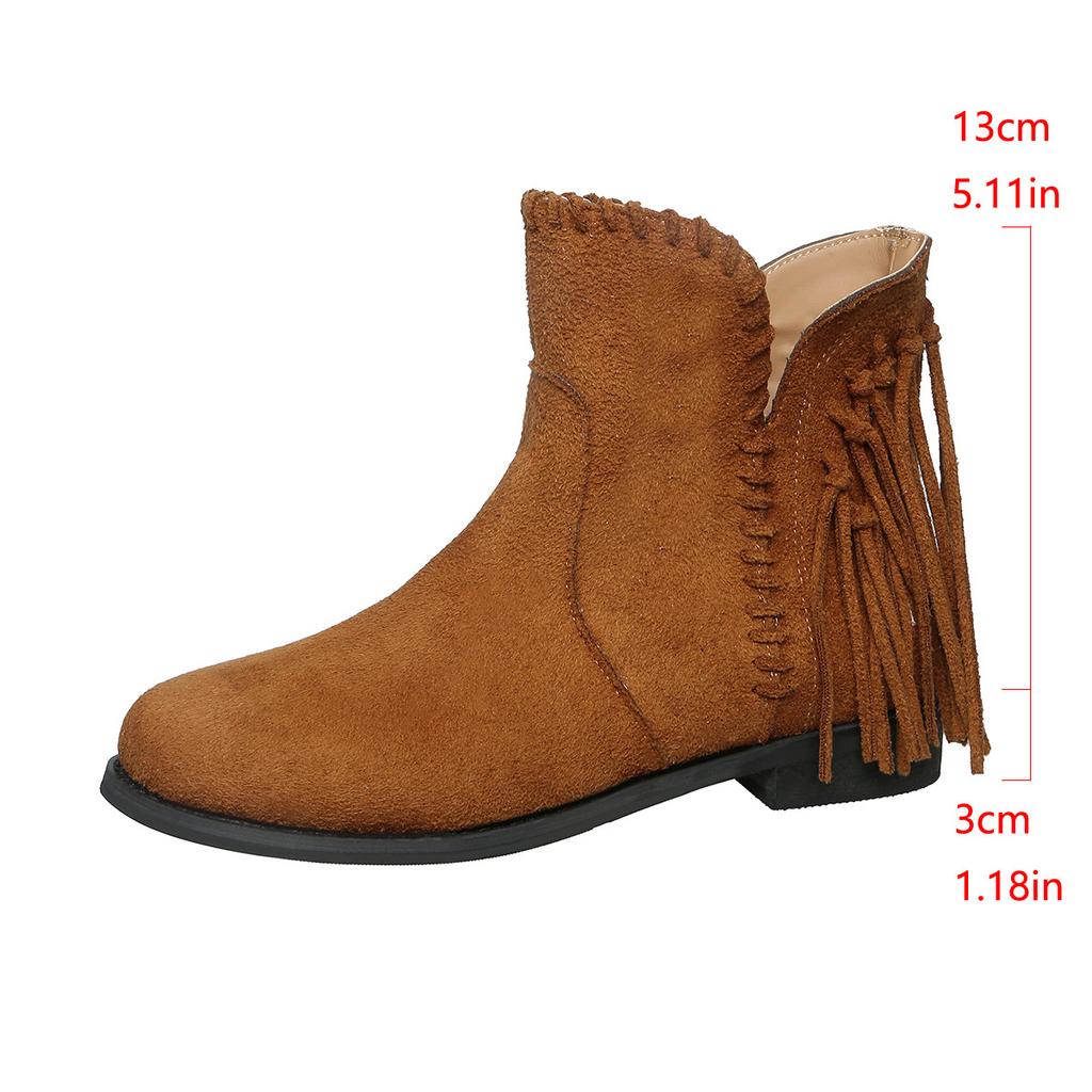 European station women's boots autumn and winter new large size spot Martin boots fringed suede round head sleeve Chelsea boots