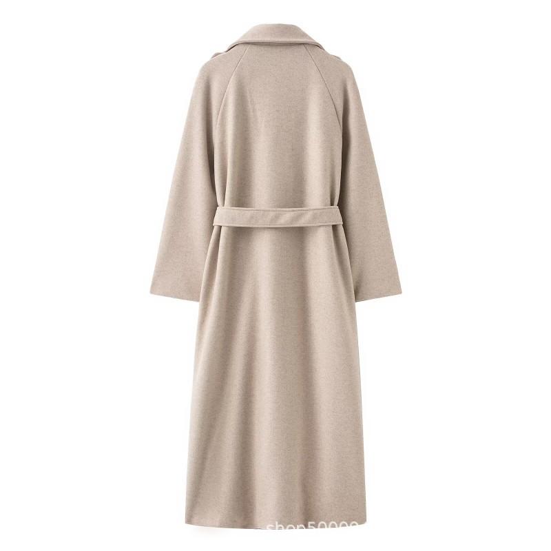 Womens Winter Wool Blend Double-Breasted Trench Coat Longline Classic British Style Streetwear Outerwear