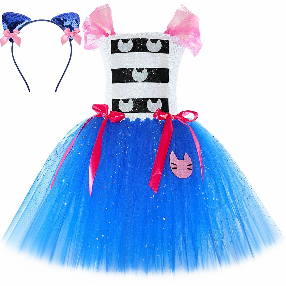 Gabby Dollhouse Costume Girls Fancy Tutu Dress Glitter Gabby Cat Tulle Princess Dress Set Kids Halloween Birthday Party Costumes