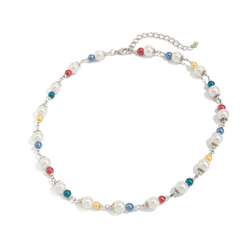 SHIXIN Hip Hop Colourful Beaded Chain Necklace for Men New Fashion Smooth Imitation Pearl Choker Male Jewelry Neck Accessories