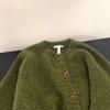 Retro avocado green crew neck knitted cardigan women's autumn and winter soft waxy loose thickened sweater jacket premium top