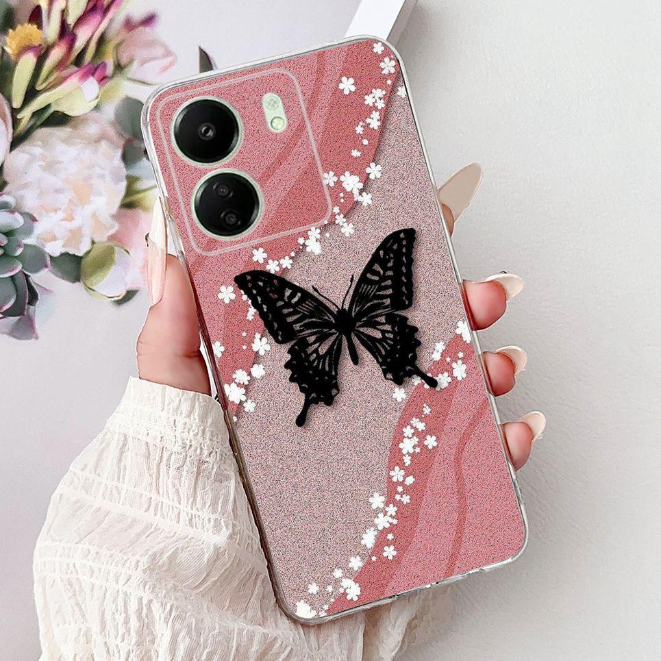 For Xiaomi Redmi 13C 5G 4G  Back Bumper Redmi 13 4G Colorful Butterfly Flower Painting Phone Case Transparent Soft TPU Silicone