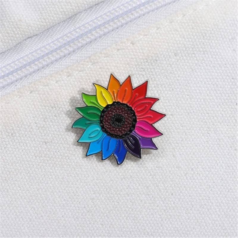 Rainbow Sunflowers Brooch Pins Fashionable Sturdy Alloy Jewelry Decoration for Women and Teens Versatile Accessory
