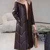 Winter Genuine Leather Jacket  Windproof Long Sheepskin Coat Slim Hooded Alpaca Overcoat