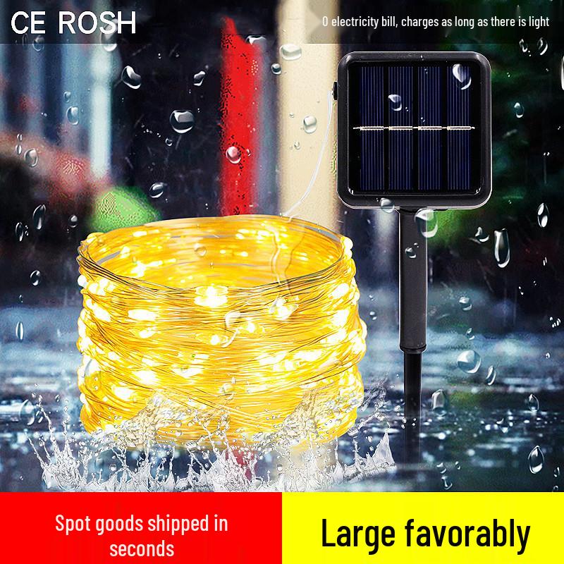 LED Solar Copper Wire Waterproof Outdoor String Lights - Colorful Flashing Christmas Courtyard Decoration