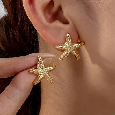 1 Pair Geometric Temperament Casual Starfish Stud Earrings Summer Simple Beach Vacation Style Earrings Ocean Zircon Gift