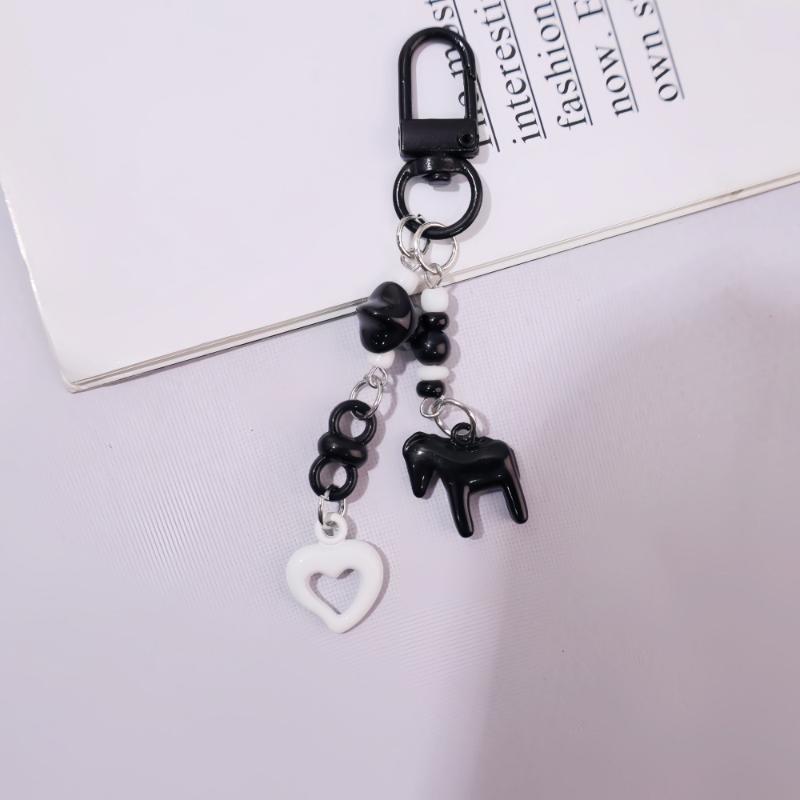 Cute Cartoon Alloy Pony Beaded Pendant Keychain Fashion Key Ring Bag Pendant Kawaii Mobile Phone Chain Accessories Gifts