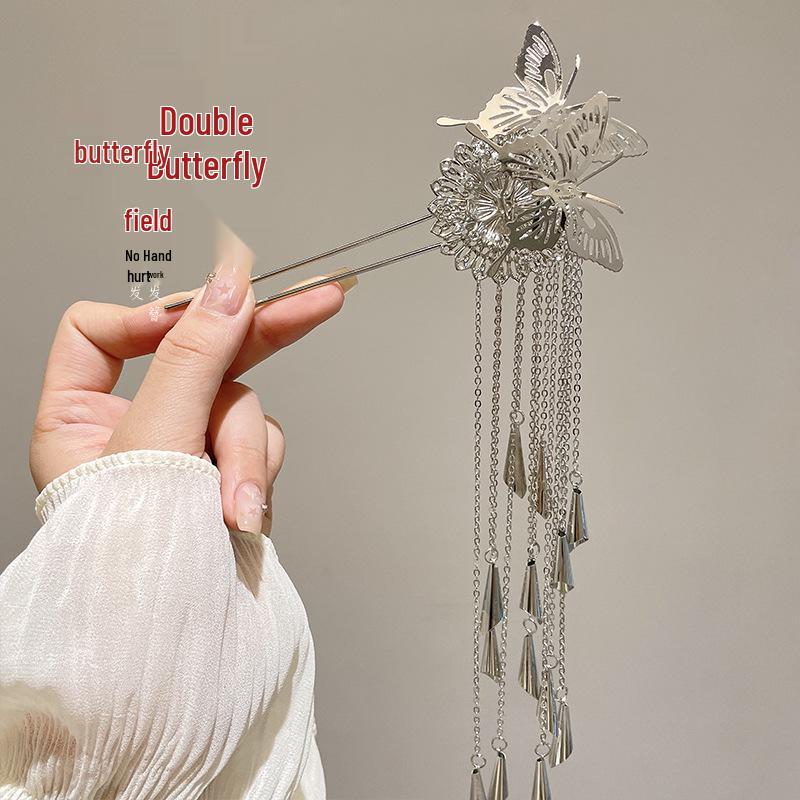 Elegant Retro Tassel Hairpin for Hanfu Updo - Women's Chinese Style Metal Hair Clip
