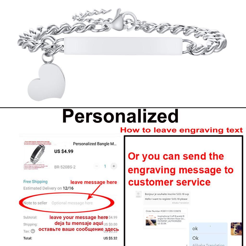 Customized ID Bracelet for Women, Stainless Steel Heart Bracelet,engraved Personalized Frienship Valentine's Day Gift