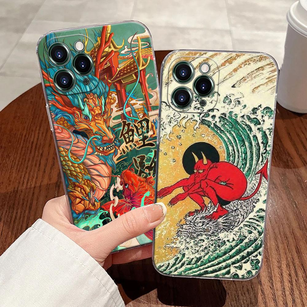 Japanese Culture Wave Dragon Anime Case For Apple iPhone 17 16 15 14 13 12 11 Pro Max 16 Plus 16E 17Air 17Pro Phone Cover Funda