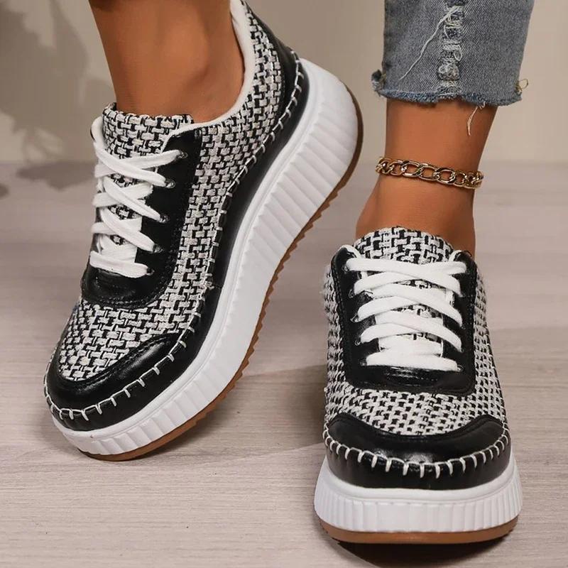 

Thick Bottom Lace Up Walking Shoes Woman Colored Sequins Platform Sneakers Women Comfort Non Slip Sports Shoes Ladies 43 чёрный