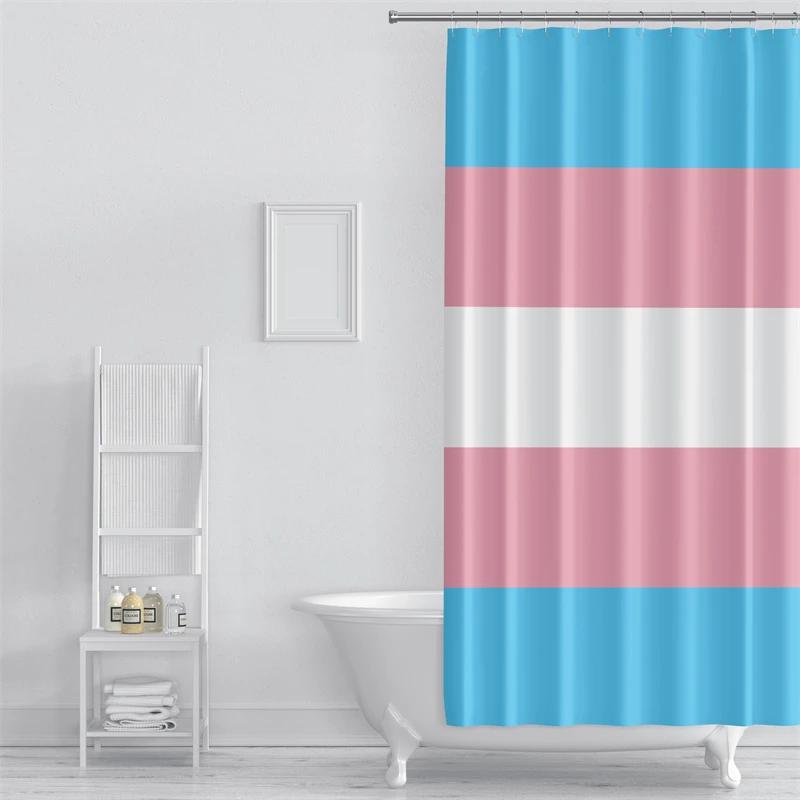 Aertemisi Transgender Pride Flag Rainbow Lgbt Shower Curtain Set With Grommets And Hooks For Bathroom Decor
