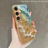 Gold Foil Wave Beach Pattern 2D Phone Case for Samsung S26 S25 S24 S23 S22 S21 S20 A56 Golden Metal Paint Glass Protective Cover