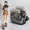 Damskie Buty Śniegowce Futro Projektant Moda Krótki Plusz Płaskie Buty Zimowe Trend Kokarda Platforma Ciepłe Przytulne Buty Zimowe Botas Mujer