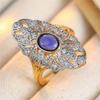 Vintage Inlaid Purple Stone CZ Women's Ring Ethnic Two Color Hand Carving Daily Wear Party Jewelry Anniversary Gift