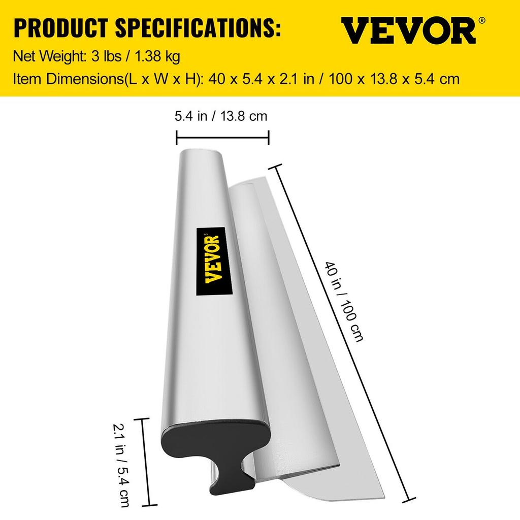 Drywall Skimming Blade, 40inch Smoothing Knock-Down Knife, Stainless Steel Putty Knife Finishing Tool, High-Impact End Caps for Sheetrock Drywall