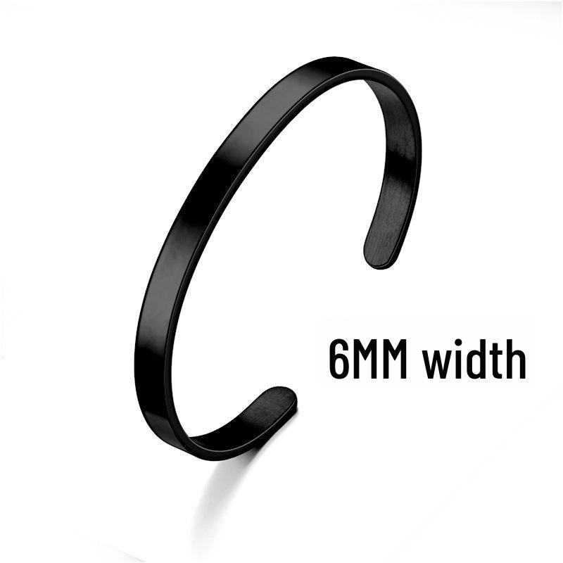 Adjustable C-Shaped Stainless Steel Bracelet with Engraved Text Logo and 6mm Opening for Women